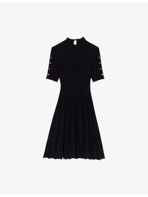 maje Clover-Embellished Short-Sleeve Stretch-Knit Mini Dress