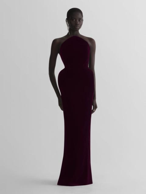 MUGLER burgundy rounded bustier velvet gown
