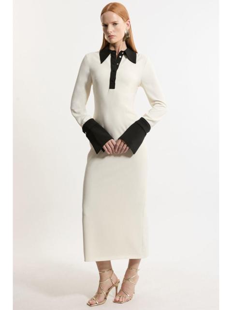KAREN MILLEN Tailored Crepe Contrast Collar Midaxi Dress