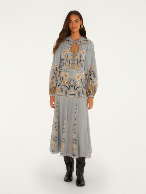 FARM RIO Stained Glass Beauty Long Sleeve Pleated Maxi Dress