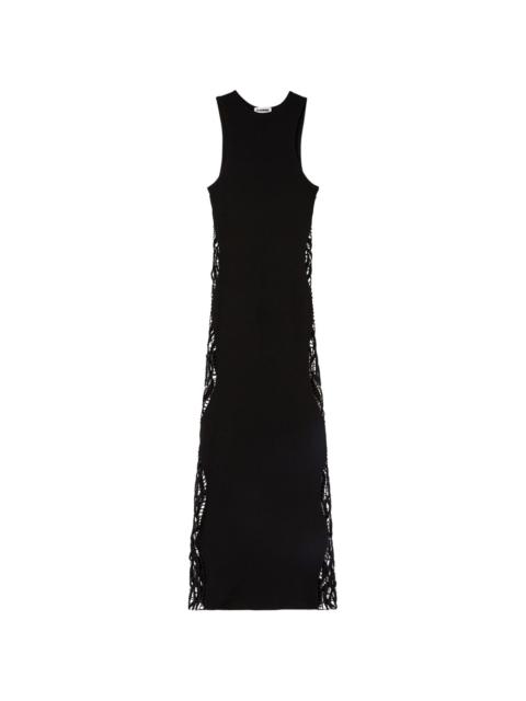 lace-panel long sleeveless dress