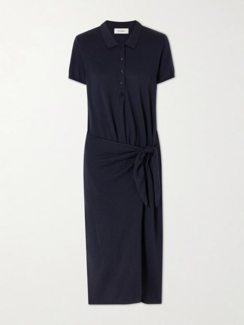 LISA YANG Anthea tie-detailed cotton and cashmere-blend midi dress Navy