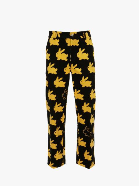 JW Anderson ALL OVER BUNNY STRAIGHT LEG CORDUROY TROUSERS