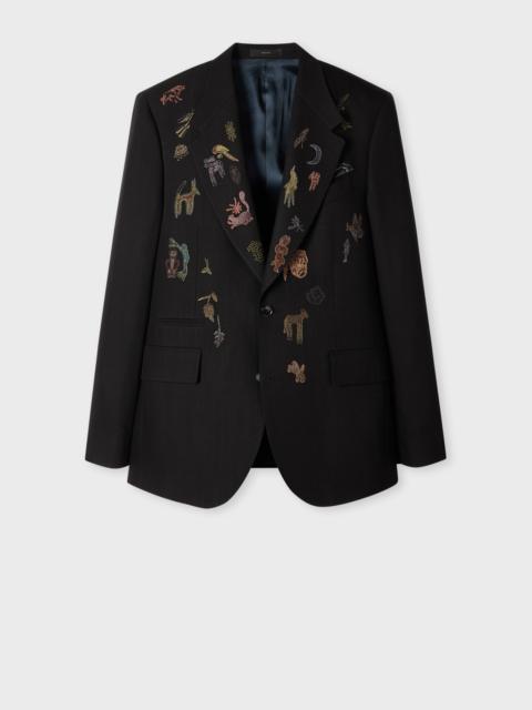 Paul Smith Black Wool-Lyocell Embroidered 'Little Beasts' Blazer