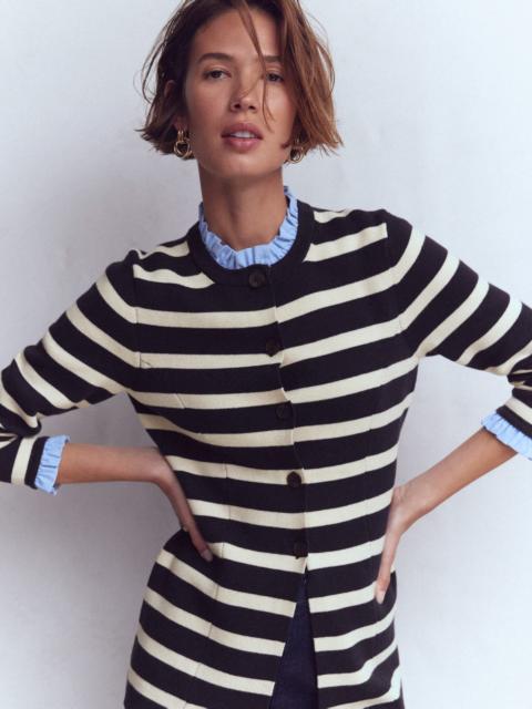BODEN Joanna Fitted Knitted Jacket-Navy/ Warm Ivory Stripe