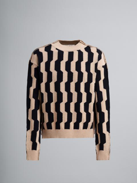 Marni BEIGE AND BLACK CREPE AND SHETLAND WOOL SWEATER