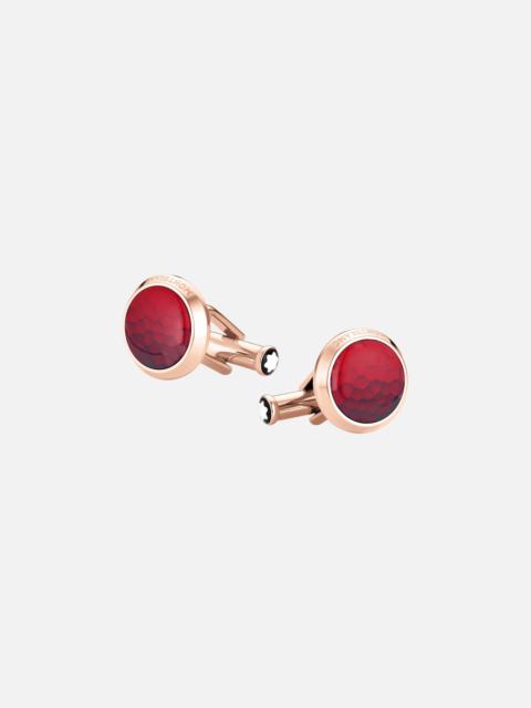 Round Cufflinks in Steel with Red Inlay