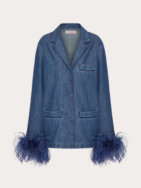 Valentino CHAMBRAY DENIM SHIRT WITH FEATHERS