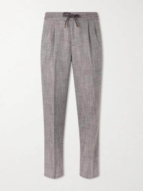 Brunello Cucinelli Straight-Leg Pleated Herringbone Trousers
