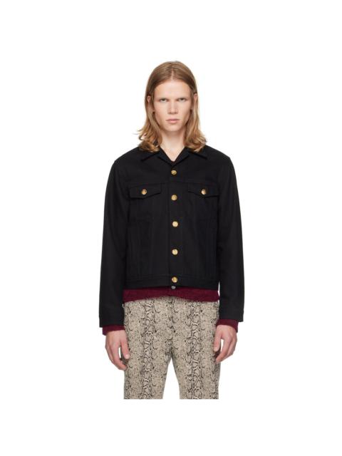 d*y様 ernest w baker SPREAD COLLAR JACKET Black Organic Denim Utility Jacket by Ernest W. Baker on Sale