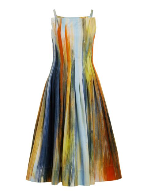 Abstract Cotton Raso Pleated Dress multi