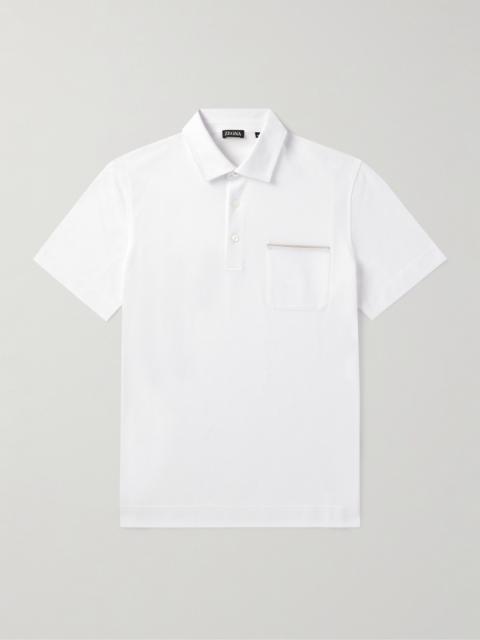 ZEGNA Leather-Trimmed Cotton-Piqué Polo Shirt