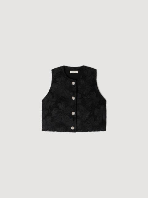 Sandro EMBROIDERED GUIPURE CROP TOP