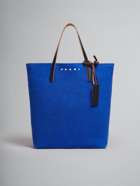 Marni BLUE FLOCKED DENIM AND COTTON TOTE BAG