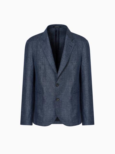 EMPORIO ARMANI FADED LINEN AND WOOL SINGLE-BREASTED JACKET