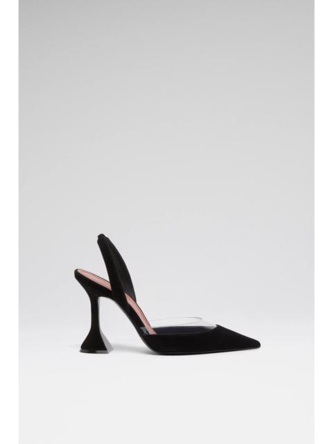 Amina Muaddi LARA SLING 95 BLACK SUEDE AND TRANSPARENT PVC