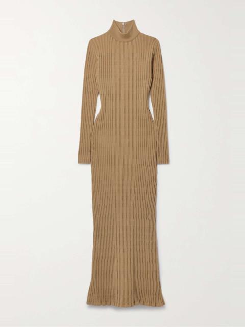 Ribbed wool-blend turtleneck maxi dress
