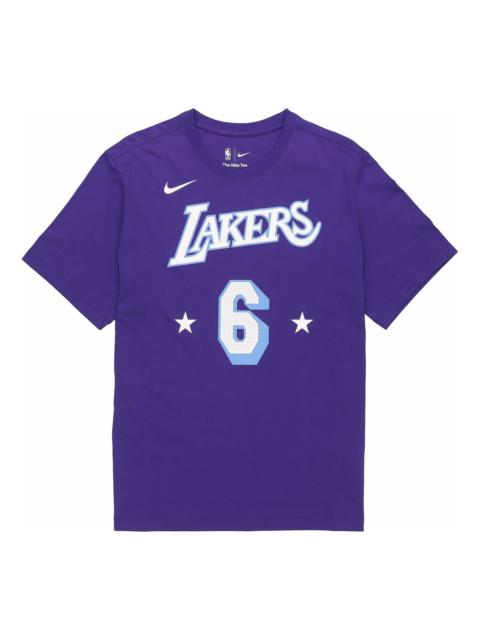 Nike Men's Nike City Edition 알파벳 숫자 캐주얼 짧은 소매 Lakers Lebron James No. 6 법원 보라색
