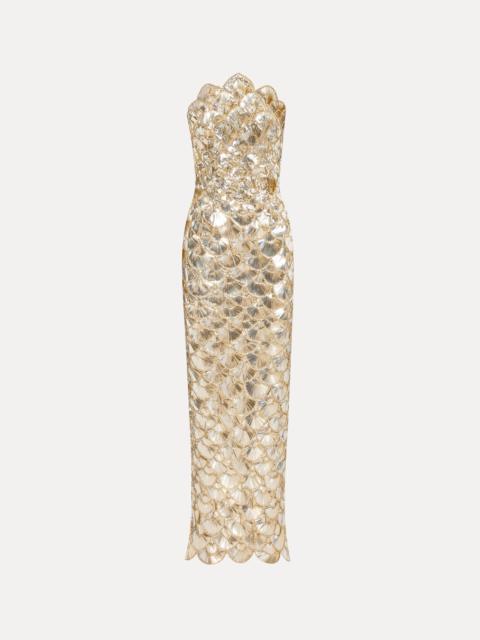 Oscar de la Renta SEQUIN SCALLOP EMBROIDERED GOWN