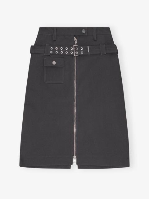 GANNI BLACK HEAVY TWILL MIDI SKIRT