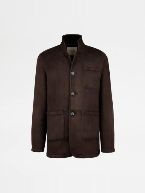 Tod's CASTELLO JACKET IN SHEARLING VELOUR - BROWN