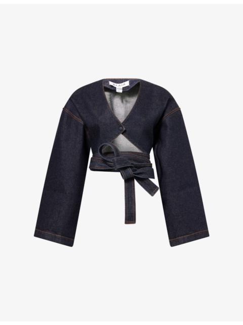 Alaïa Cropped Wrap Denim Jacket