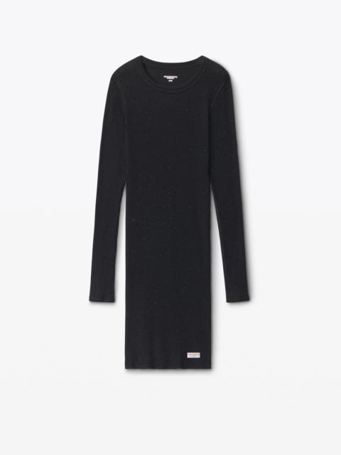 Alexander Wang Crystal Hotfix Long-Sleeve Loungewear Minidress