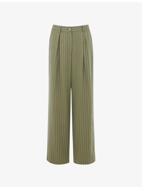 WHISTLES Lottie Pinstriped Wide-Leg High-Rise Woven Trousers