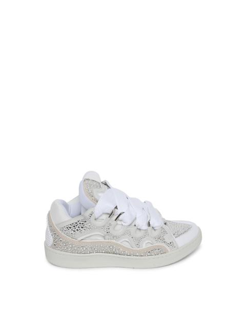 Lanvin Embellished Curb Sneakers White And Silver