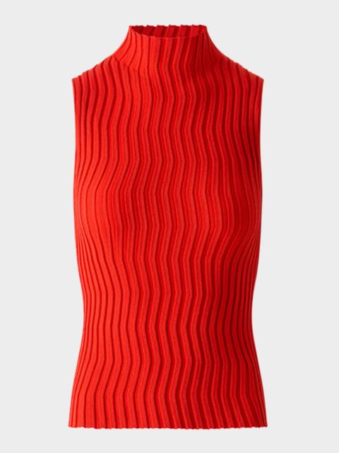 AKRIS Mock-Neck Wave Knit Sleeveless Top