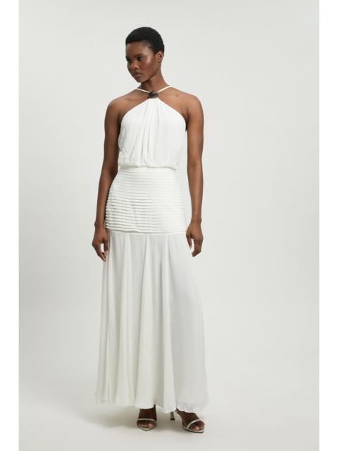 KAREN MILLEN Petite Viscose Georgette Drop Hem Woven Halter Neck Maxi Dress