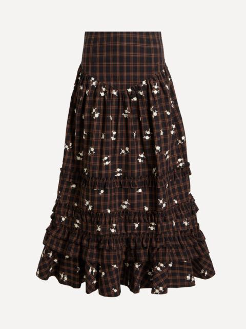 GANNI Printed Check Cotton Midi Skirt