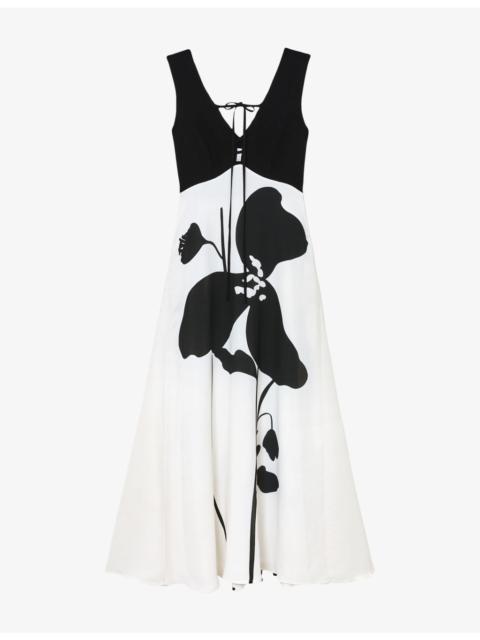 REISS Cecile Floral-Print Woven Maxi Dress