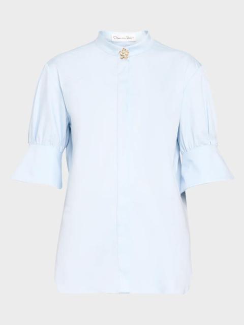 Oscar de la Renta Short-Sleeve Cotton Poplin Button-Down Shirt