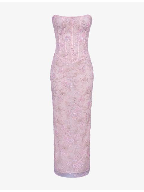 House of CB Serelise Hand-Beaded Strapless Woven Maxi Dress