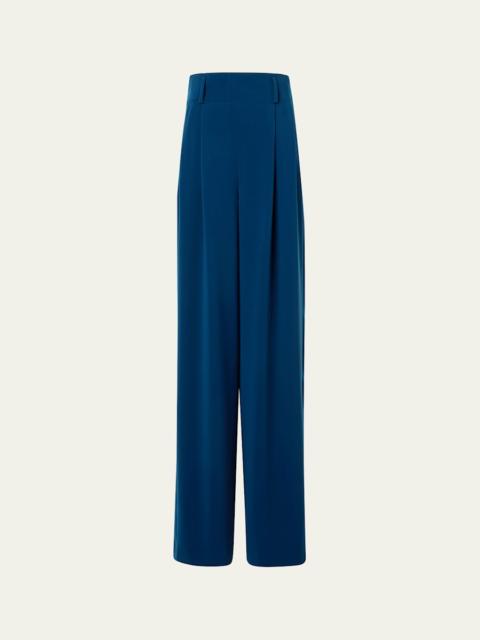 AKRIS Florina High-Rise Pleated Crepe Wide-Leg Pants