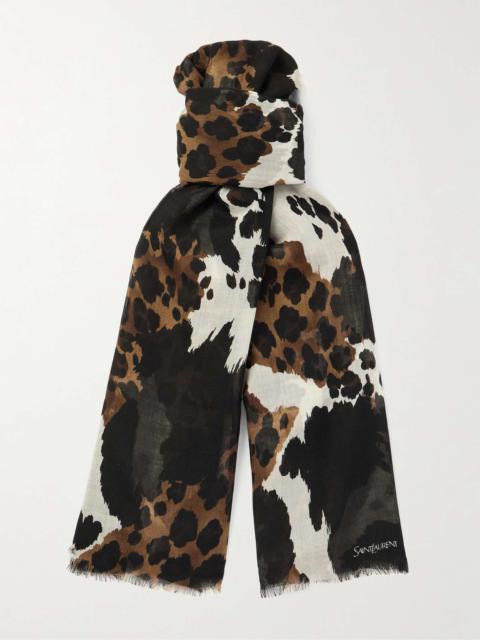 Frayed Printed Wool Scarf