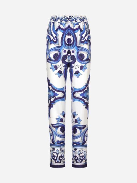 Dolce & Gabbana Silk twill pants with majolica print