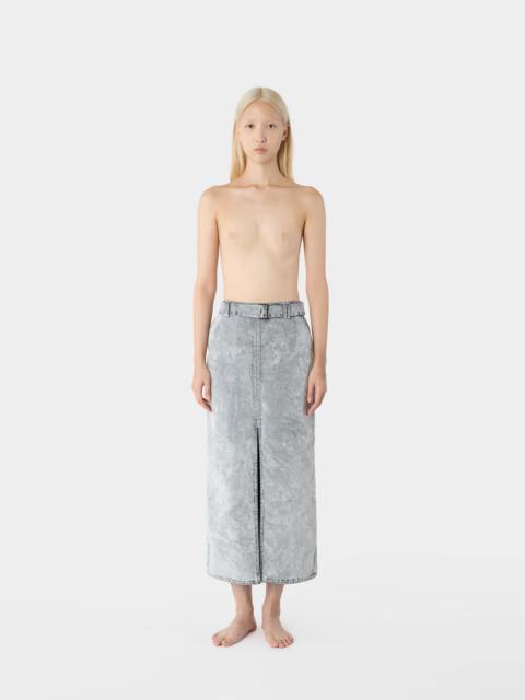 SUNNEI BELTED LONG SPLIT SKIRT / flocked denim / grey