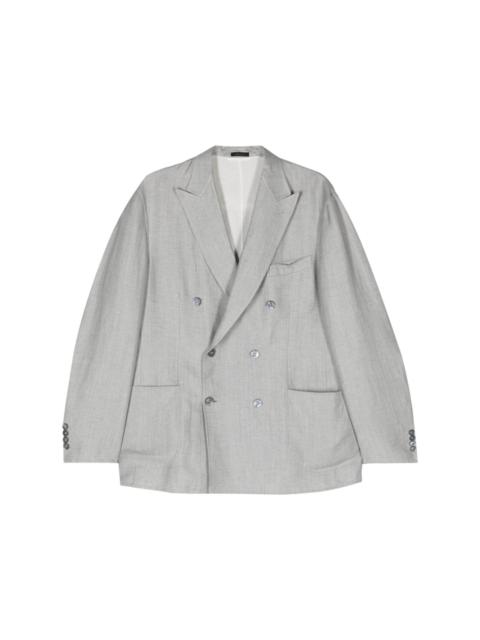 double-breasted linen blend blazer