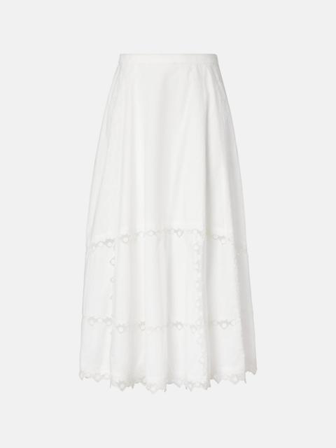 ULLA JOHNSON Lucia embroidered cotton midi skirt