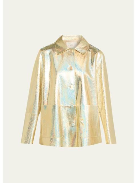 Lafayette 148 New York Iridescent Foiled Suede Shirt Jacket