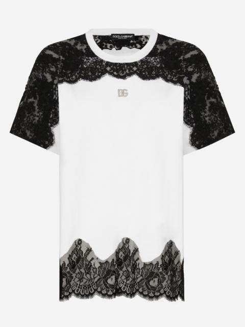 Dolce & Gabbana Jersey T-shirt with DG logo and lace inserts