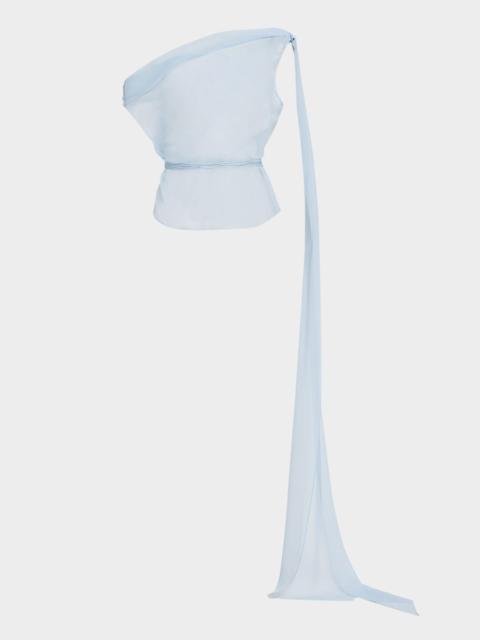 LaQuan Smith Off-The-Shoulder Drape Silk Chiffon Top