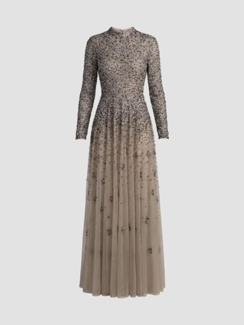 MAC DUGGAL Women's Beaded Mesh Mock Turtleneck Gown - Taupe