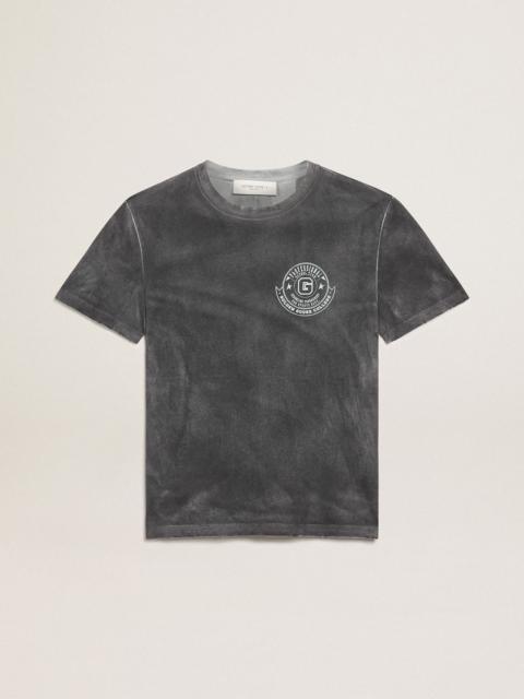 Golden Goose Men's gray T-shirt with aged effect with print on the front