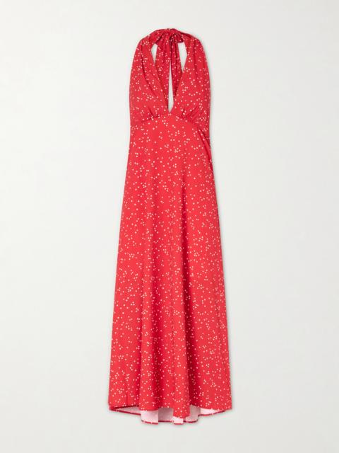 FAITHFULL Jennah Polka-dot Recycled-crepe Halterneck Midi Dress