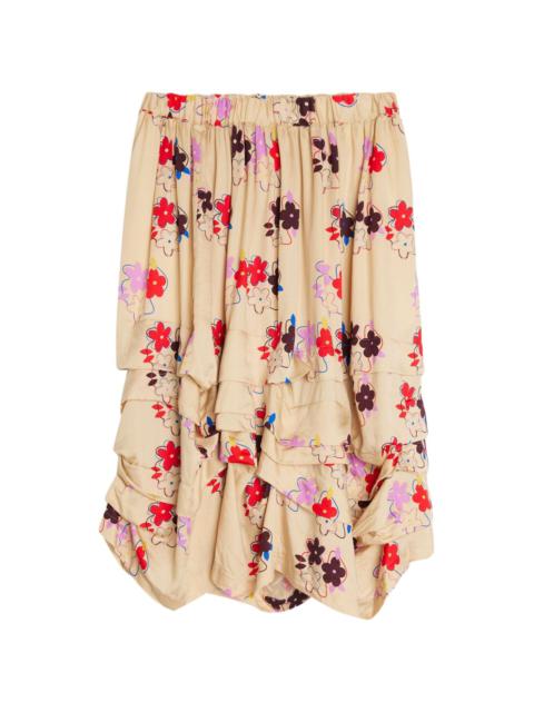 floral-print layered midi skirt