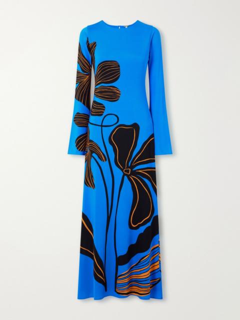 CALA de la CRUZ Printed stretch-jersey maxi dress Blue
