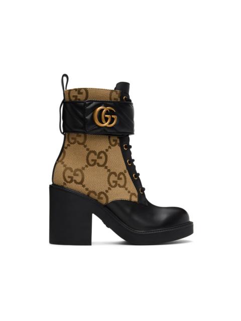 GUCCI Beige & Black GG Marmont Ankle Boots